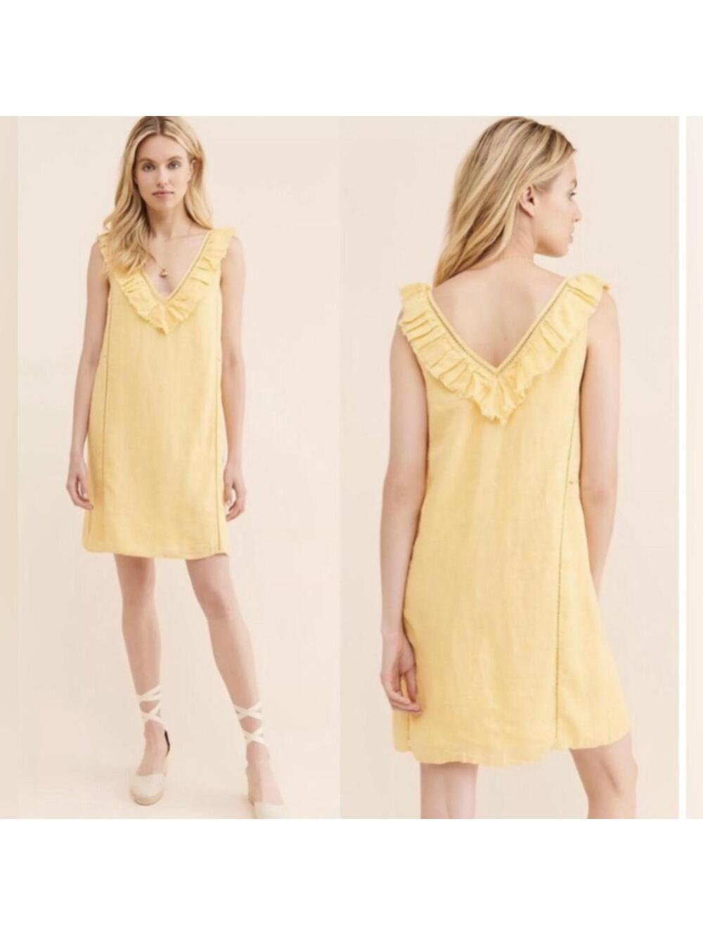 Butter Cream Yellow Faherty‎ Ellis Shift Dress 100% Linen Organic Cotton Size M